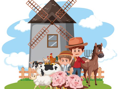 Farmer Working in the Farm Illustration