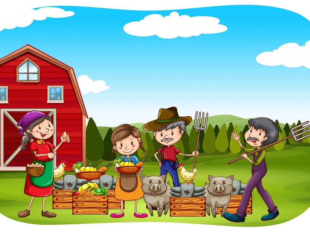 Farmer Working in the Farm Illustration