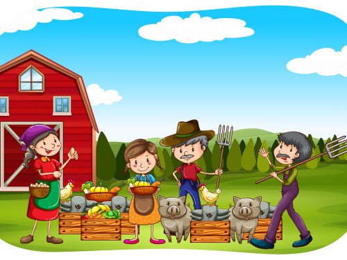 Farmer Working in the Farm Illustration
