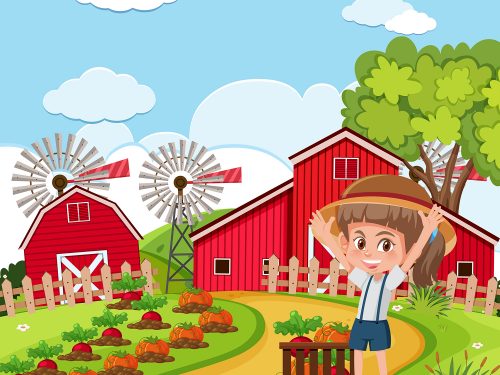 Farmer Working in the Farm Illustration