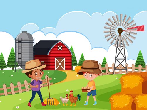 Farmer Working in the Farm Illustration
