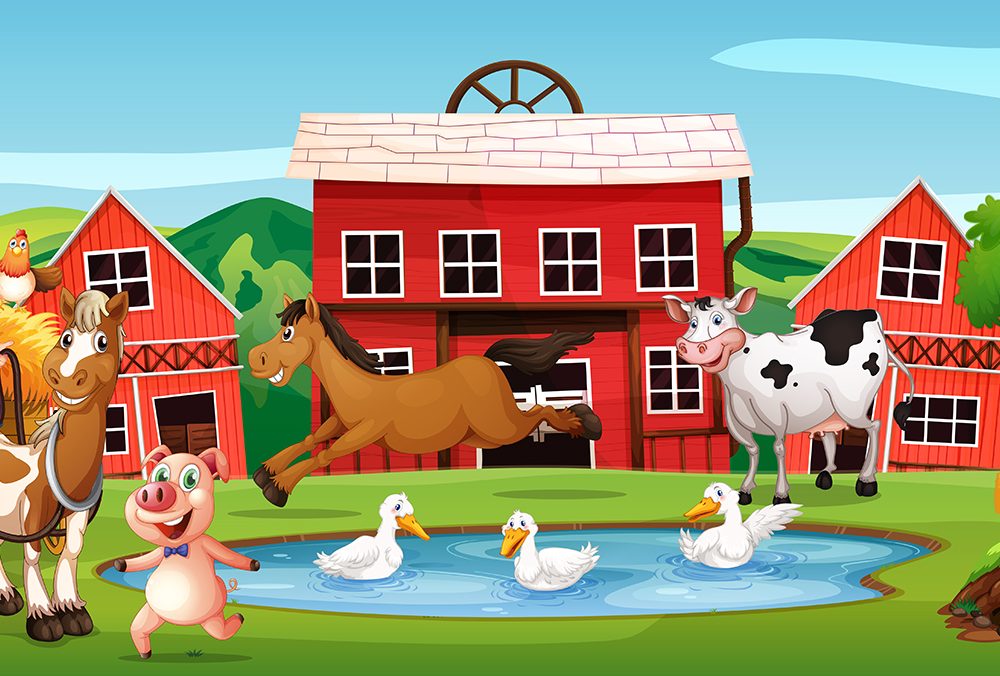 Farmer Working in the Farm Illustration