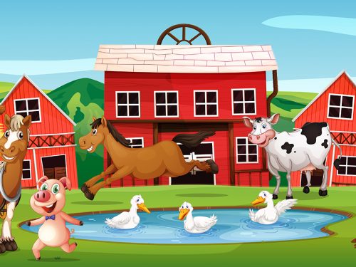 Farmer Working in the Farm Illustration