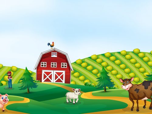 Farmer Working in the Farm Illustration