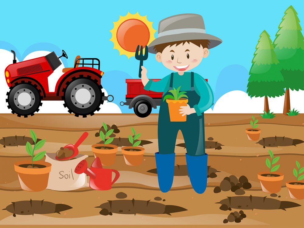 Farmer Working in the Farm Illustration