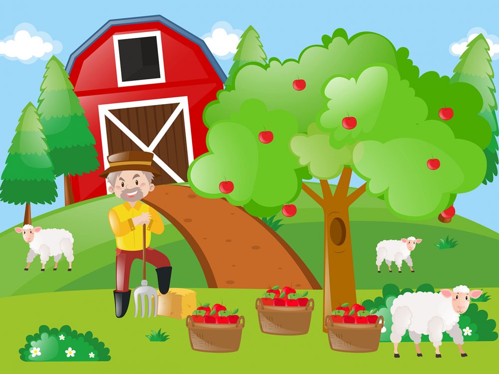 Farmer Working in the Farm Illustration