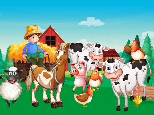 Farmer Working in the Farm Illustration