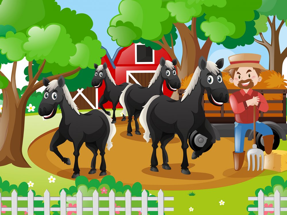 Farmer Working in the Farm Illustration