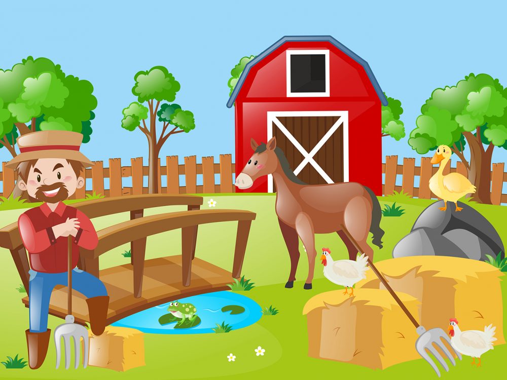 Farmer Working in the Farm Illustration