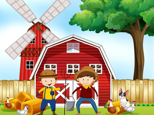 Farmer Working in the Farm Illustration