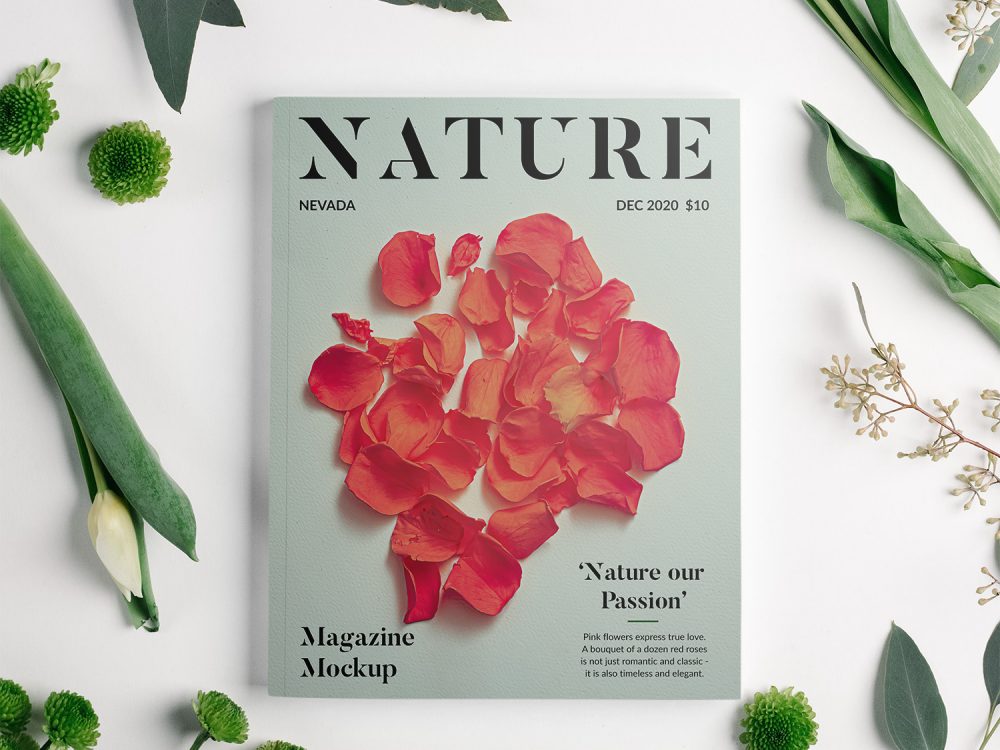 Magazine with Flowers Mockup