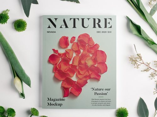 Magazine with Flowers Mockup