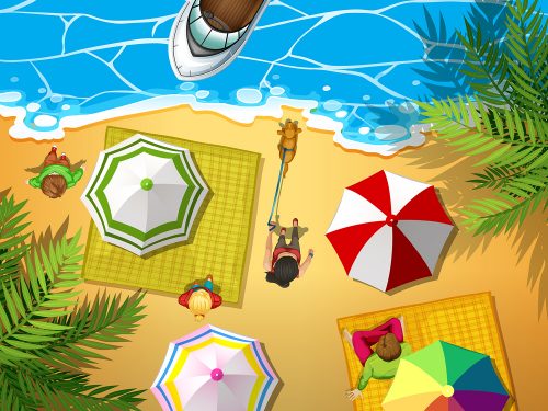 People Relaxing at the Beach Illustration