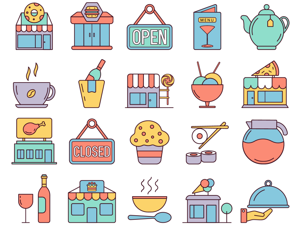 Restaurants and Cafes Vector Free Icon Set