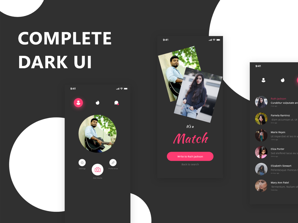 Tinder Redesign - Dark Mode UI Kit 2