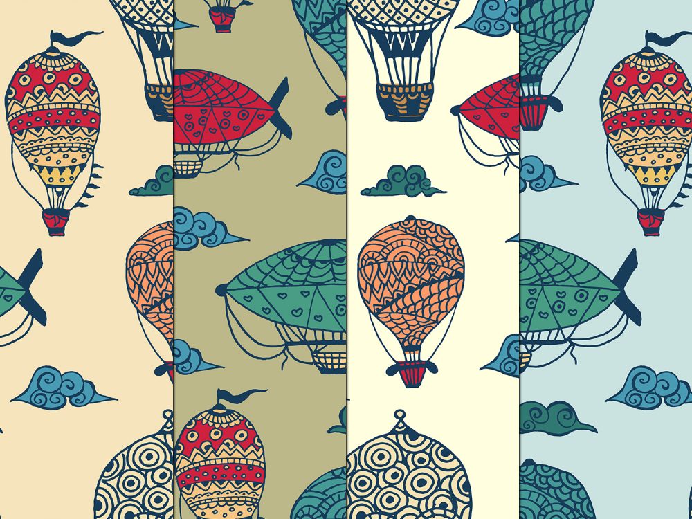 Vintage Hot Air Balloons Illustration Vector Free Pattern