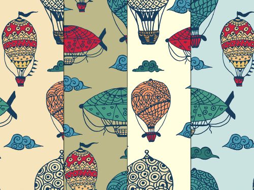 Vintage Hot Air Balloons Illustration Vector Free Pattern