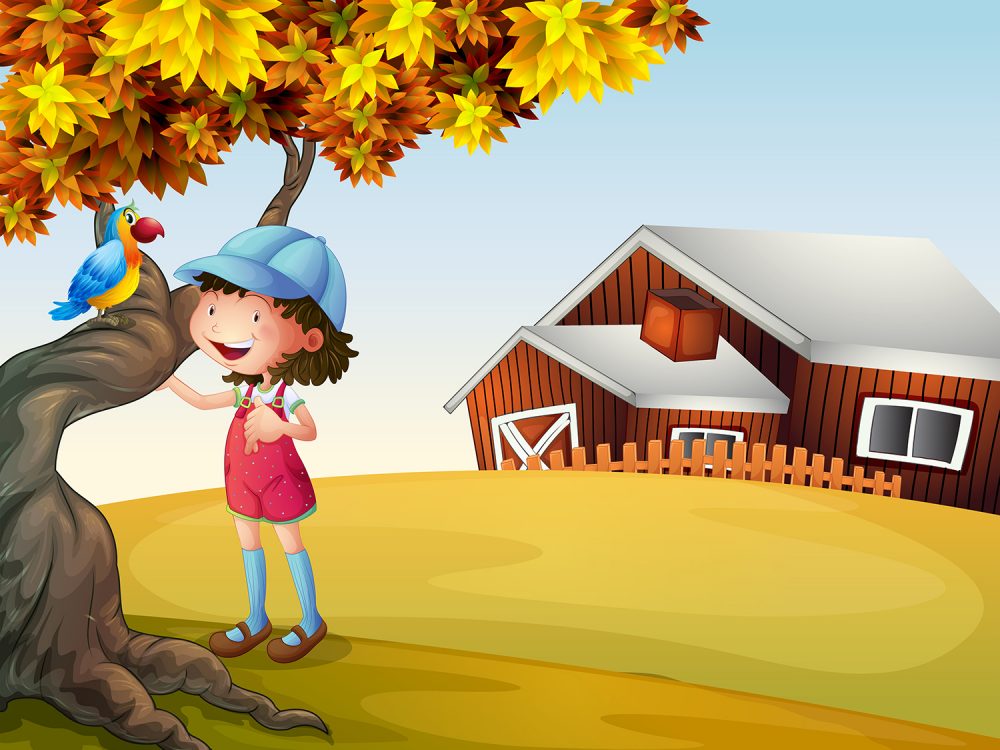 A Girl at Farmland Illustration