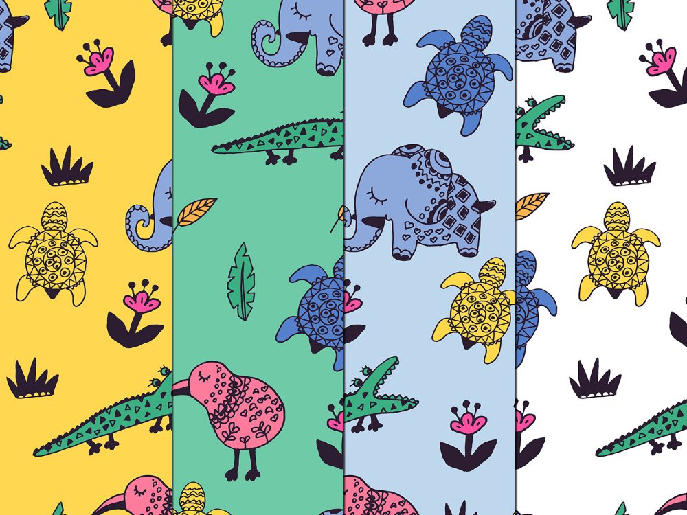 Amusing Animals Illustration Vector Free Pattern