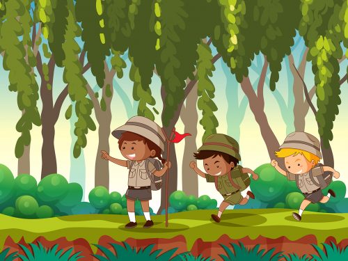 Boy Scout Hiking in Nature Illustration