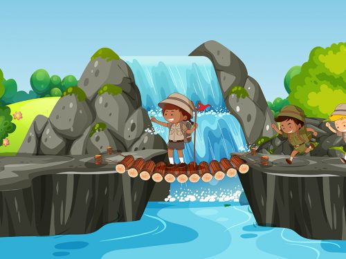 Boy Scout Hiking in Nature Illustration