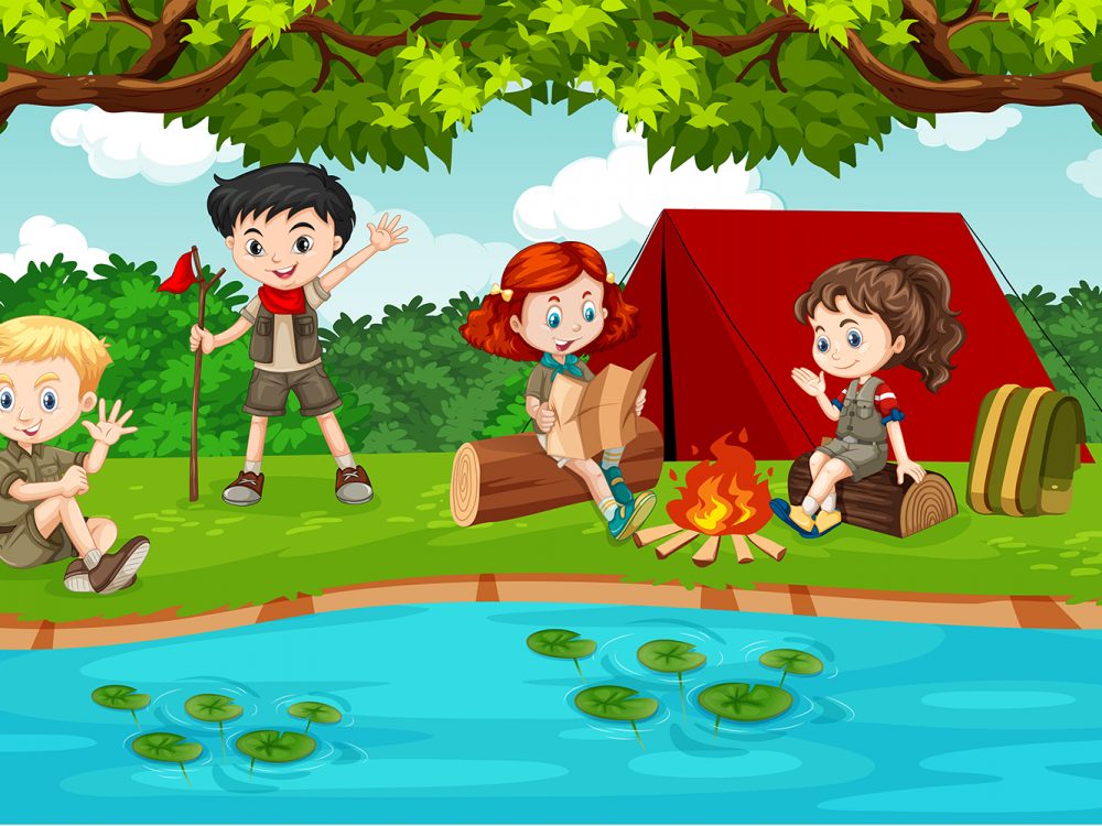 Boy and Girl Scout Camping in Nature Illustration