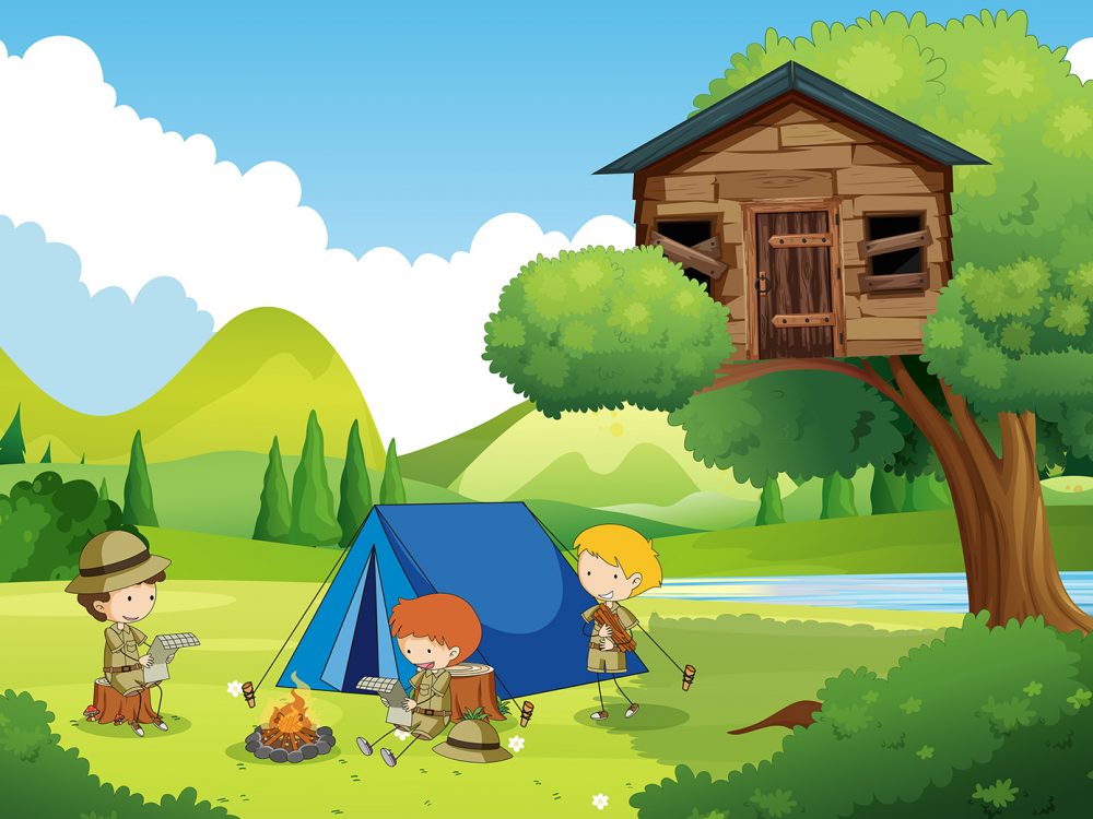 Boy and Girl Scout Camping in Nature Illustration