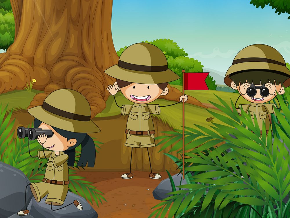 Boy and Girl Scout Camping in Nature Illustration