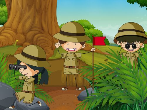 Boy and Girl Scout Camping in Nature Illustration