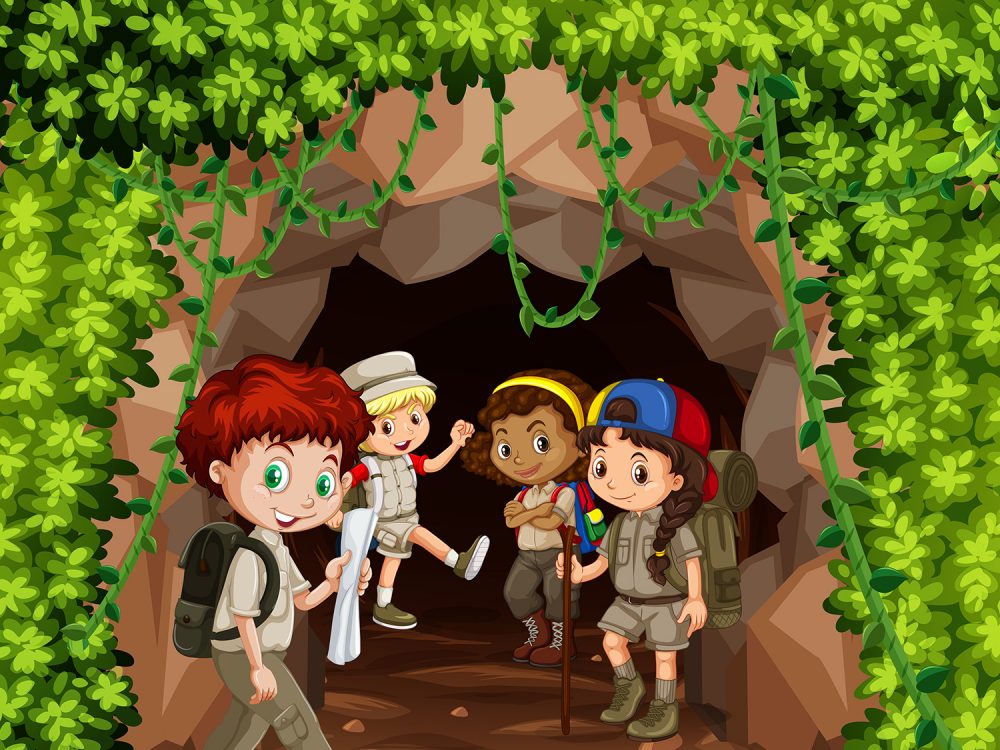 Children Hiking in Nature Illustration
