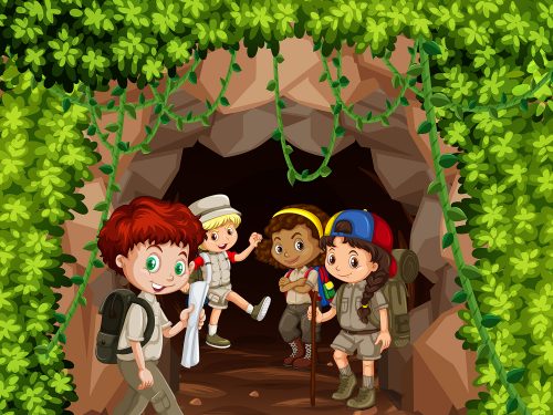 Children Hiking in Nature Illustration