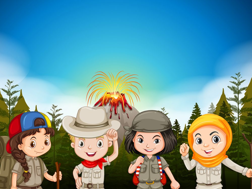 Children Hiking in Nature Illustration