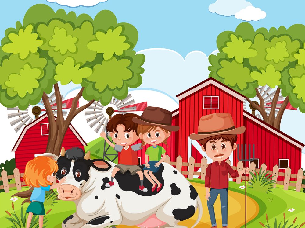 Farmer Working in the Farm Illustration