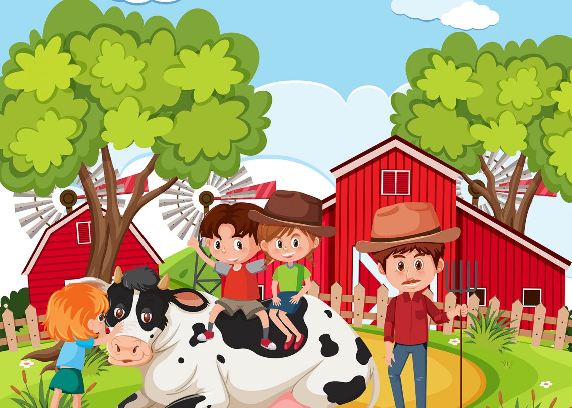 Farmer Working in the Farm Illustration