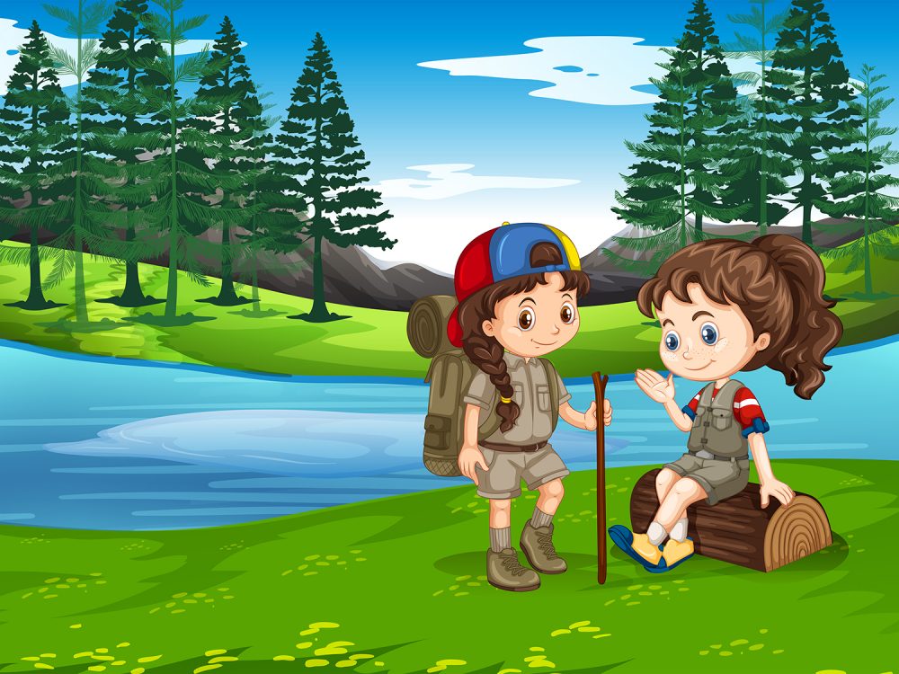 Girl Scout Hiking in Nature Illustration