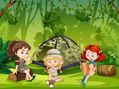 Girl Scouts Camping Outdoors Illustration