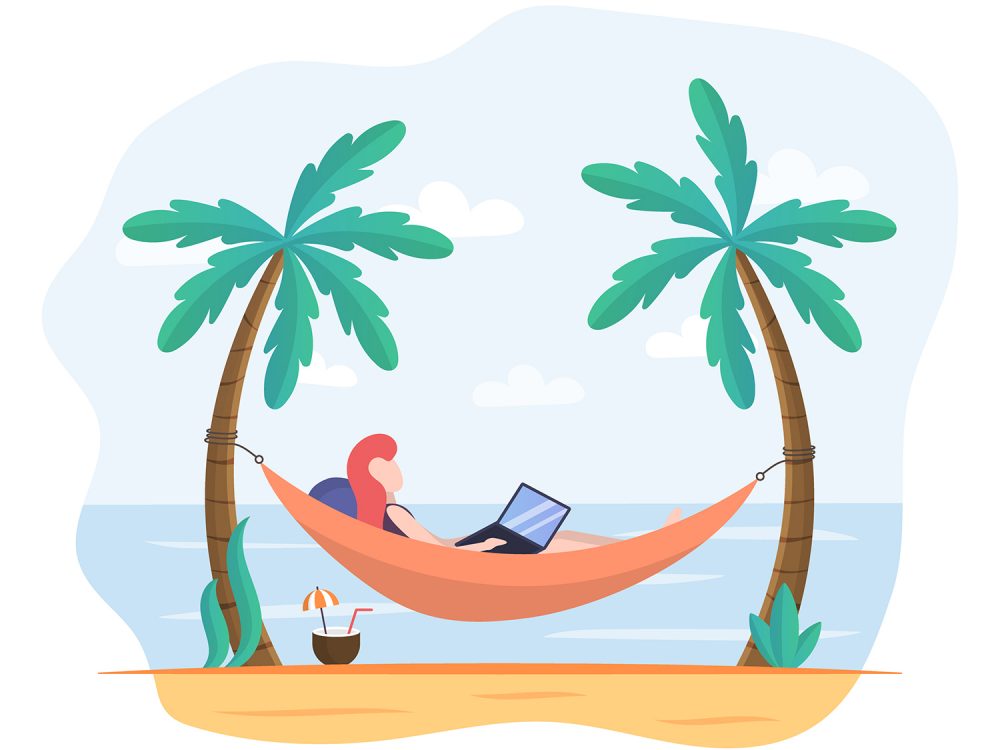 Girl on a Hammock at a Laptop Illustration