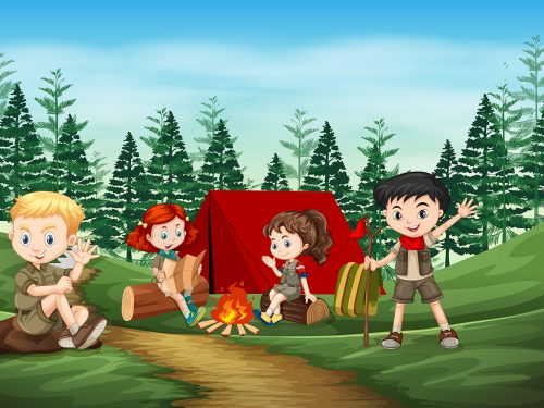 Group of International Camping Illustration