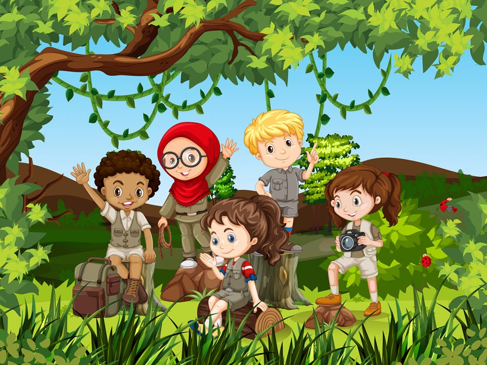 Group of International Camping Illustration