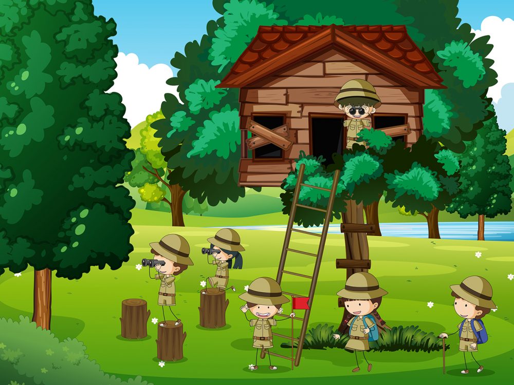 Groups of Scouts Exploring Outdoor