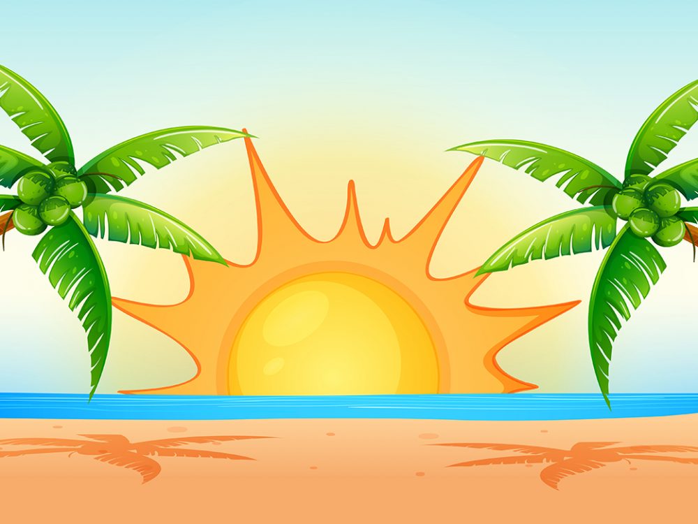 Ocean Scene at Sunrise Illustration