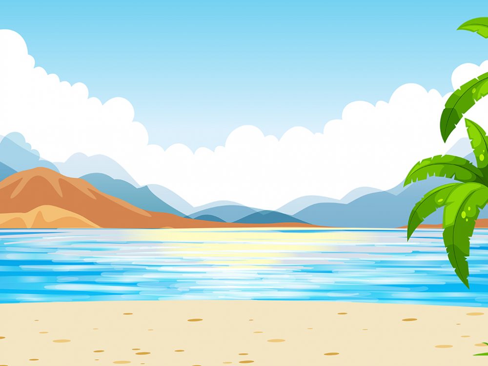 Ocean Scene with Lighthouse on Island Illustration