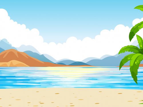 Ocean Scene with Lighthouse on Island Illustration