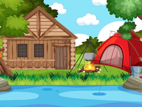 Picnic Scene with Happy Family in the Forest Illustration