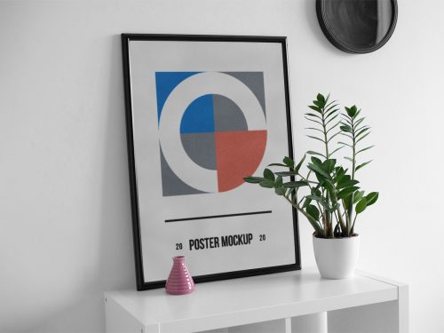 Poster on Desk PSD Mockup