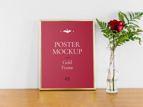 Poster with Gold Frame Mockup