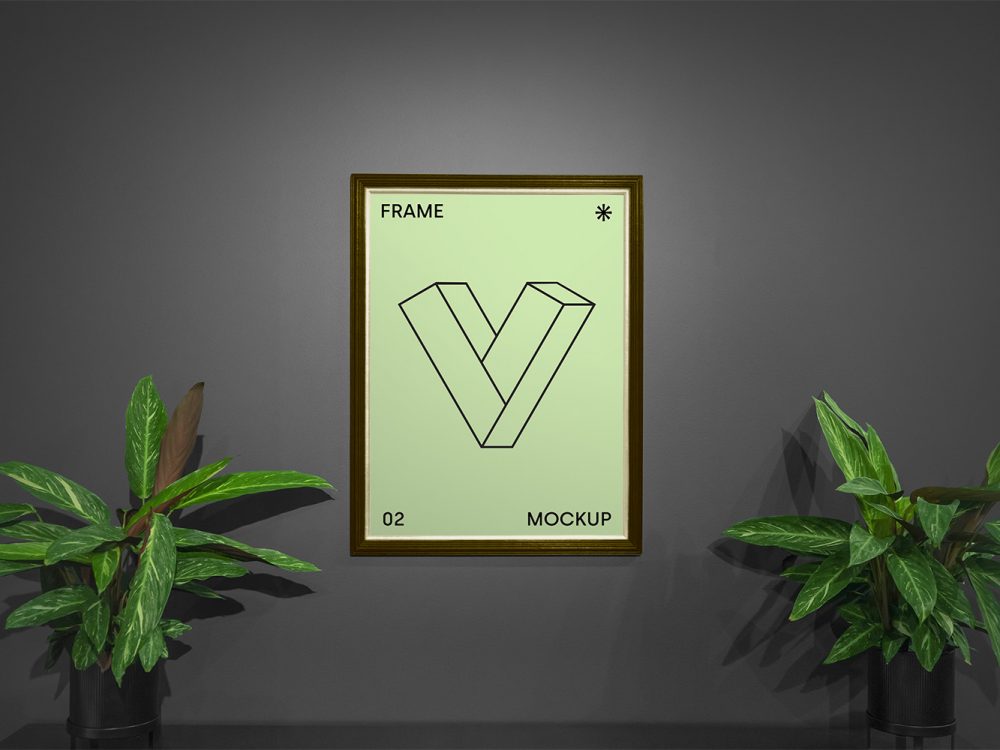 Poster with Plants Mockup