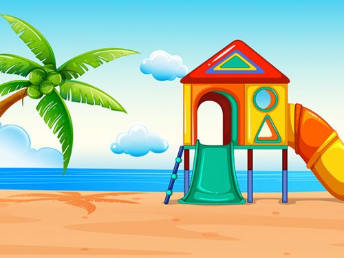 Scene with Slide on the Beach Illustration