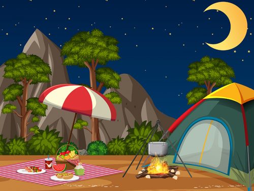 Summer Camp in the Forest Illustration