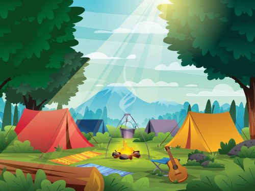Summer Camp in the Forest Illustration